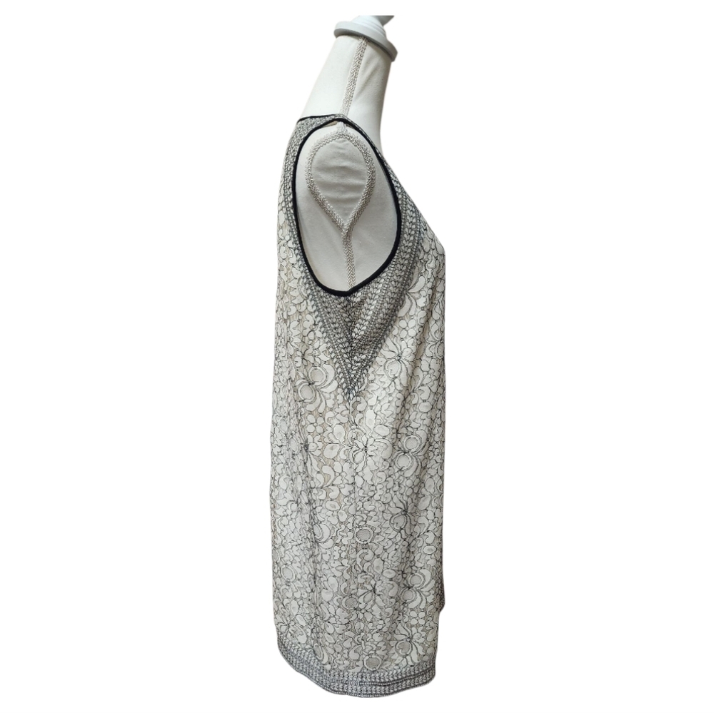 Loft Cream Sleeveless Shift Sheath Dress with Black Lace Overlay Classic Size 12 - Picture 4 of 12